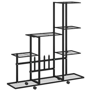 vidaXL Stojalo za rože s kolesi 94,5x25x92,5 cm črno kovinsko
