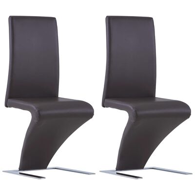 vidaXL Jedilni stoli cikcak oblike 2 kosa rjavo umetno usnje