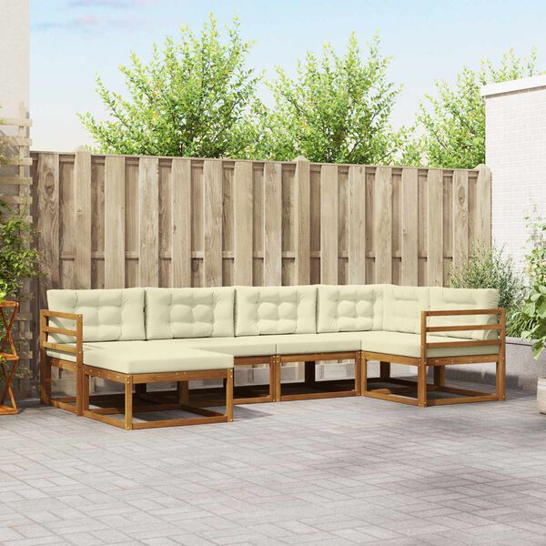 vidaXL Zunanja garnitura za sedenje z blazino 6 pcs Naravna in smetana