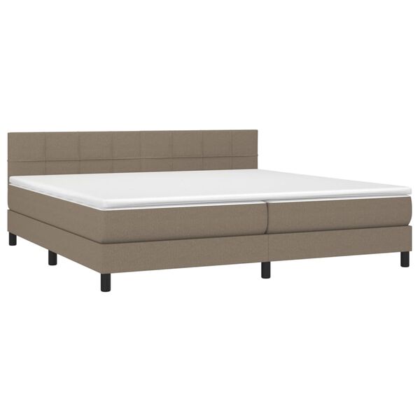 vidaXL Box spring postelja z vzmetnico LED taupe 200x200 cm blago