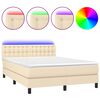 vidaXL Box spring postelja z vzmetnico LED krem 140x200 cm blago