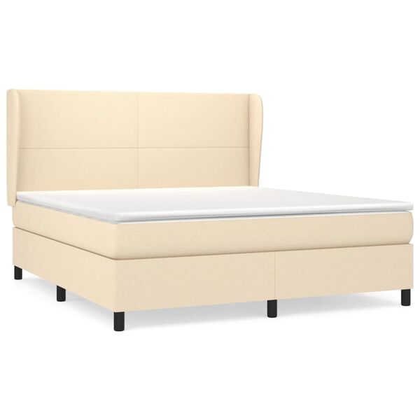 vidaXL Box spring postelja z vzmetnico krem 160x200 cm blago