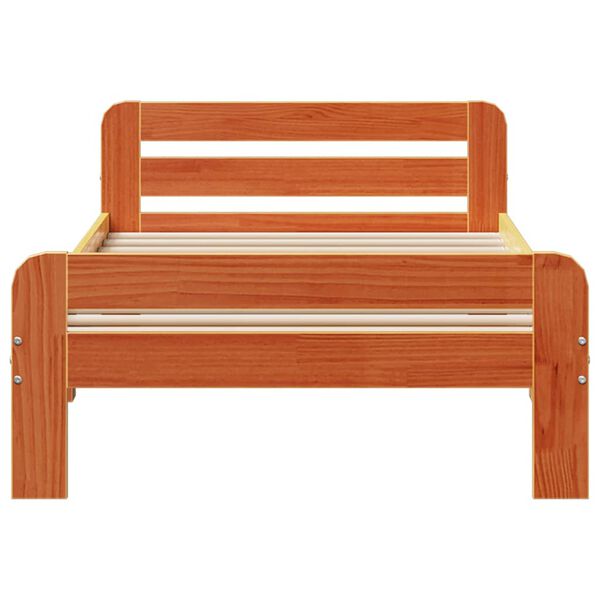 vidaXL Posteljni okvir brez vzmetnice vo&scaron;čeno rjav 75x190 cm borovina