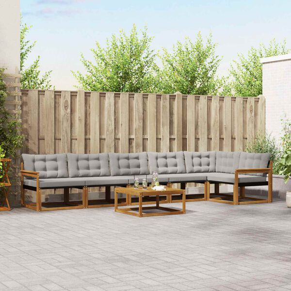 vidaXL Zunanja garnitura za sedenje 7 pcs Naravna in svetlo siva