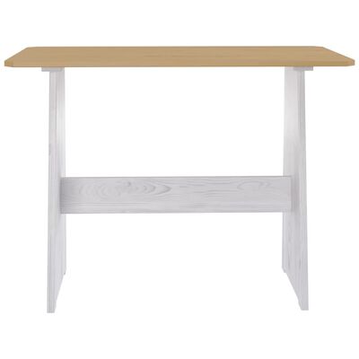 vidaXL Jedilna miza s klopjo medeno rjava in bela trdna borovina