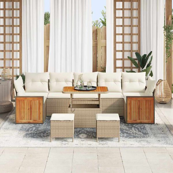 vidaXL Vrtna sedežna garnitura 13 pcs Bež in smetanova poli ratan