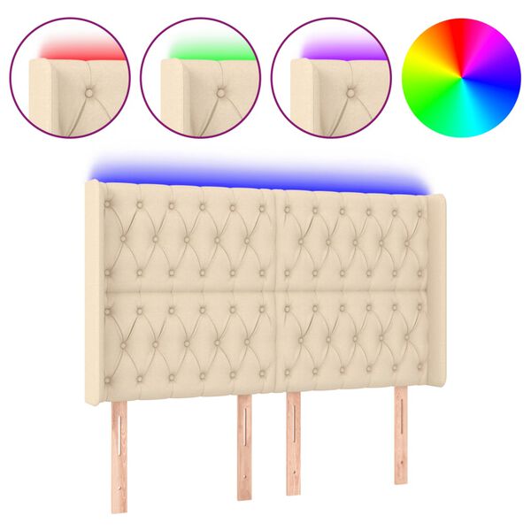 vidaXL LED posteljno vzglavje krem 147x16x118/128 cm blago