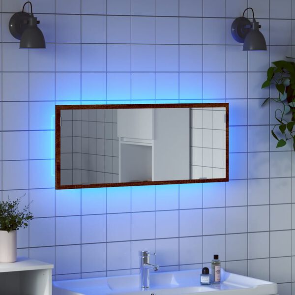 vidaXL LED kopalniško ogledalo rjavi hrast 100x8,5x37 cm inž. les