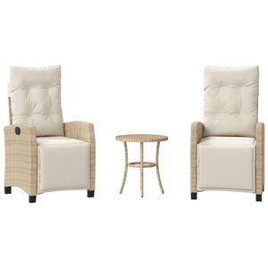vidaXL Bistro garnitura 3-delna z blazinami bež poli ratan