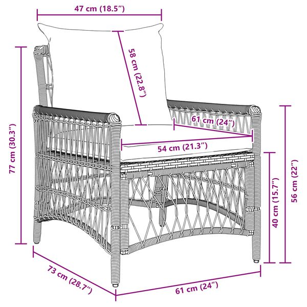 vidaXL Vrtni Stol z blazino Bež 73 x 61 x 77 cm poli ratan