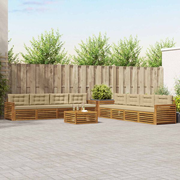 vidaXL Zunanja garnitura za sedenje z blazino 9 pcs Naravna in bež