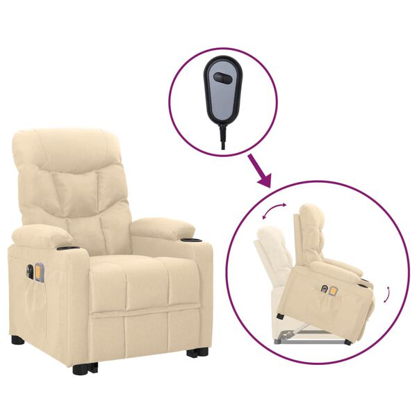 vidaXL Masažni stol s funkcijo vstajanja krem blago