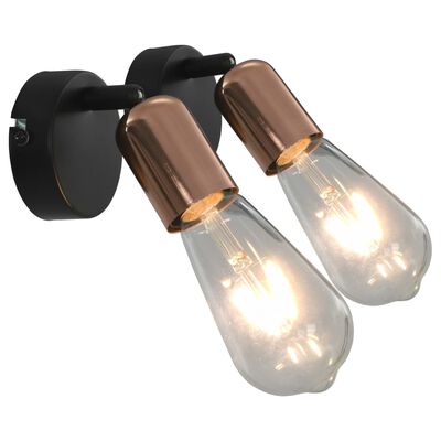 vidaXL Stenske svetilke 2 kosa z žarnicami 2 W črne in bakrene E27