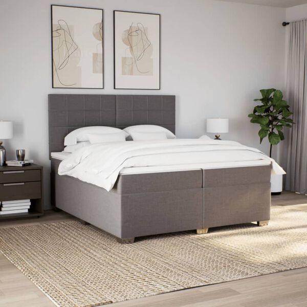 vidaXL Box spring postelja z vzmetnico taupe 200x200 cm blago