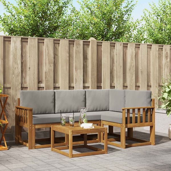 vidaXL Zunanja garnitura za sedenje 5 pcs Naravna in svetlo siva