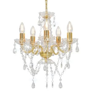 vidaXL Lestenec s kristalnimi kroglicami zlat okrogel 5 x E14