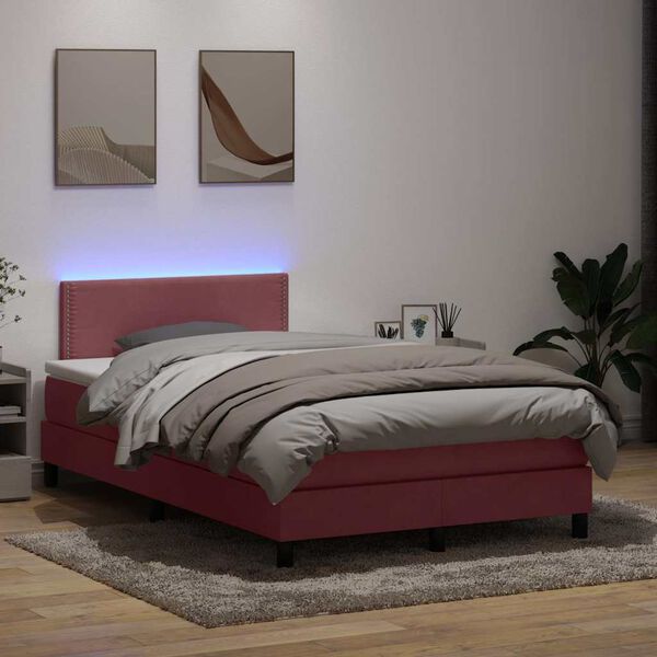 vidaXL Box spring postelja z vzmetnico LED Pink 120x220 cm Velvet