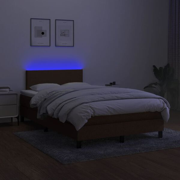 vidaXL Box spring postelja z vzmetnico LED tem. rjava 120x190 cm blago