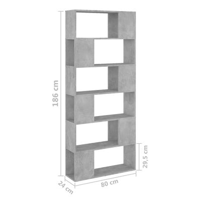 vidaXL Knjižna omara za razdelitev prostora betonsko siva 80x24x186 cm