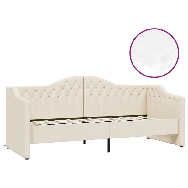 vidaXL Dnevna postelja z vzmetnico USB krem blago 90x200 cm