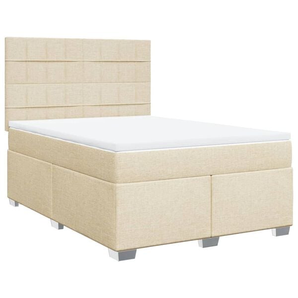 vidaXL Box spring postelja z vzmetnico krem 140x200 cm blago