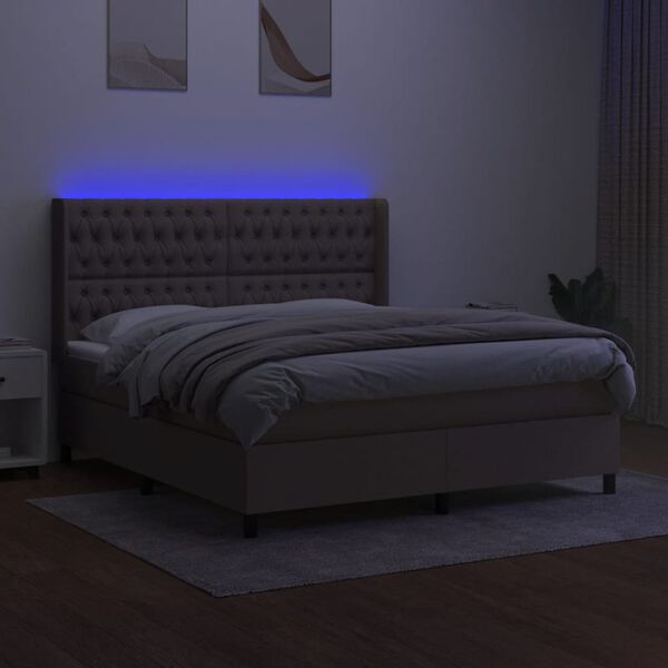 vidaXL Box spring postelja z vzmetnico LED taupe 180x200 cm blago