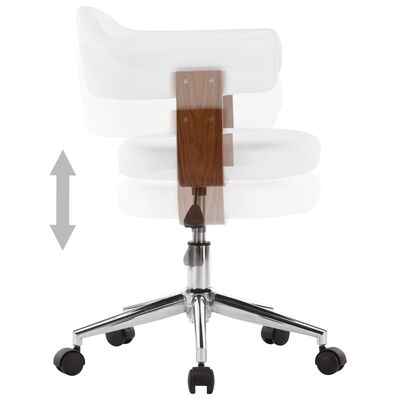 vidaXL Vrtljiv pisarniški stol bel ukrivljen les in umetno usnje