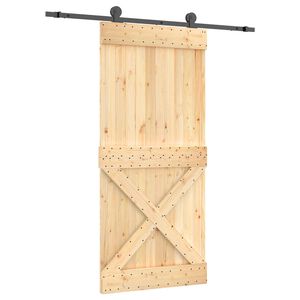 vidaXL Drsna vrata Naravna in črna 95 x 210 cm Masiven borov les