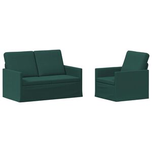 vidaXL Kavčna garnitura 2 pcs Temno zelena Blago