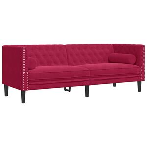 vidaXL Kavč chesterfield z vzglavniki trosed vinsko rdeč žamet