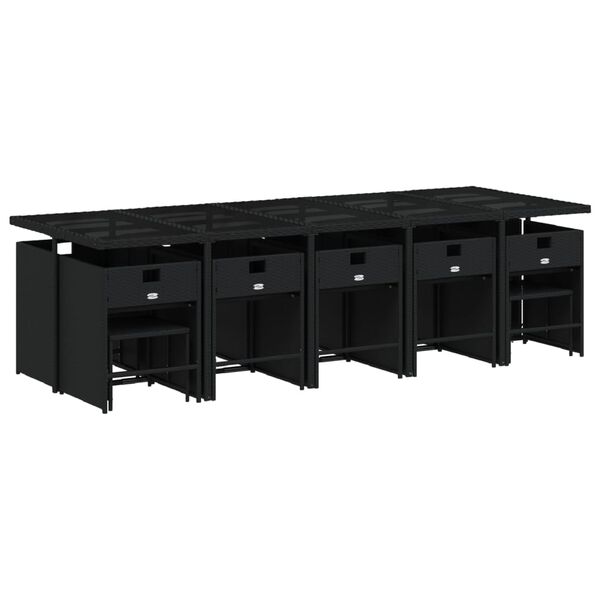 vidaXL Vrtna jedilna garnitura 15-delna z blazinami črn poli ratan