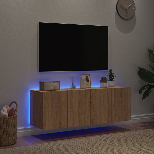 vidaXL Stenske TV omarice z LED 2 kosa sonoma hrast 60x35x41 cm