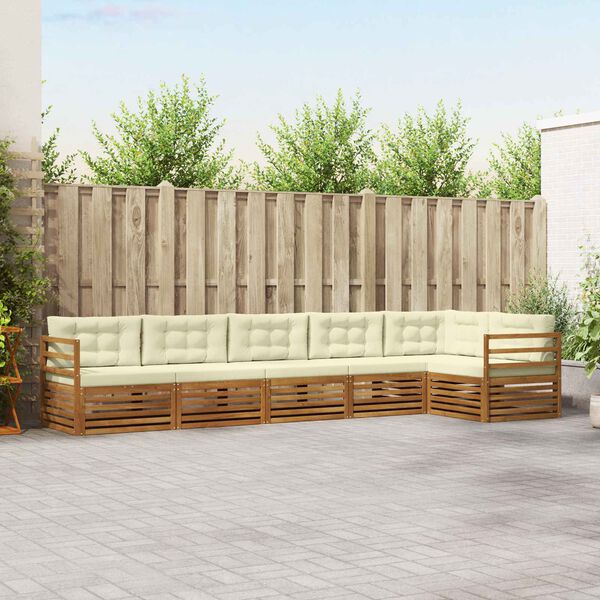 vidaXL Zunanja garnitura za sedenje z blazino 6 pcs Naravna in smetana