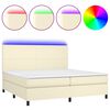 vidaXL Box spring postelja z vzmetnico LED krem 200x200cm umetno usnje