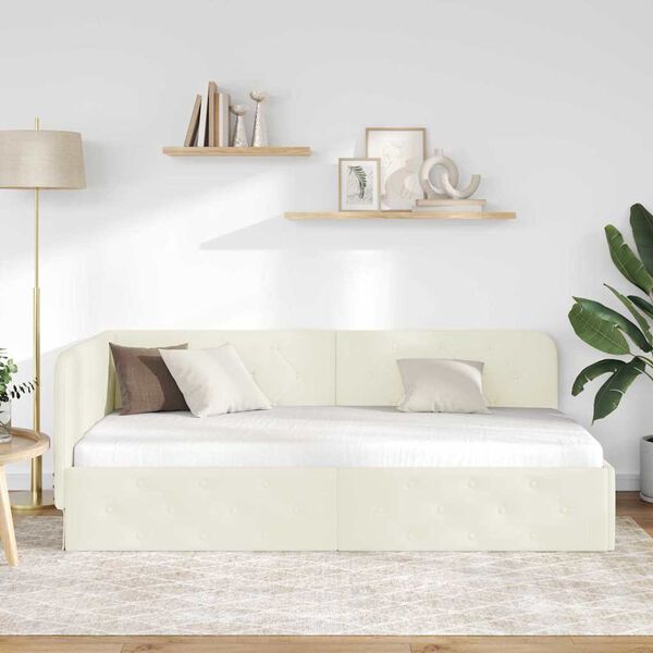 vidaXL Kotna postelja z vzglavjem krema 100 x 200 cm Žamet