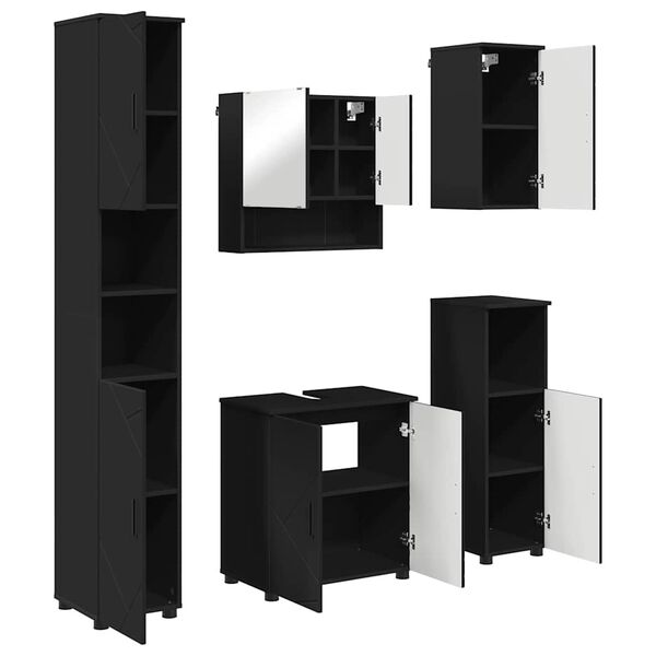 vidaXL Komplet pohi&scaron;tva za kopalnico Namestitev na steno 5 pcs Črna