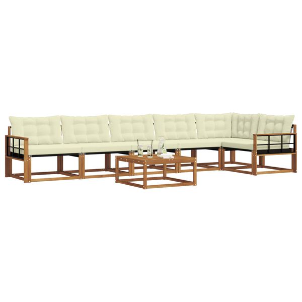 vidaXL Zunanja garnitura za sedenje z blazino 7 pcs Naravna in smetana