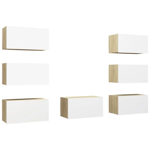vidaXL TV omarice 7 kosov bele in sonoma hrast 30,5x30x60 cm