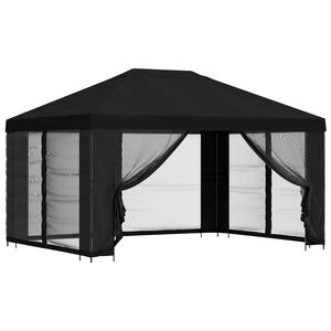 vidaXL Paviljon s stenami 4 &times; 3 m Črna Poliester in jeklo 190 gsm