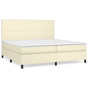 vidaXL Box spring postelja z vzmetnico krem 200x200 cm umetno usnje