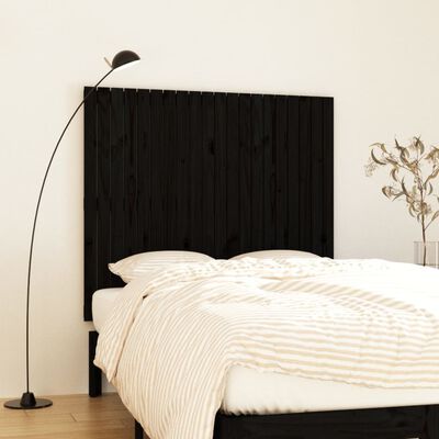 vidaXL Stensko posteljno vzglavje črno 127,5x3x110 cm trdna borovina
