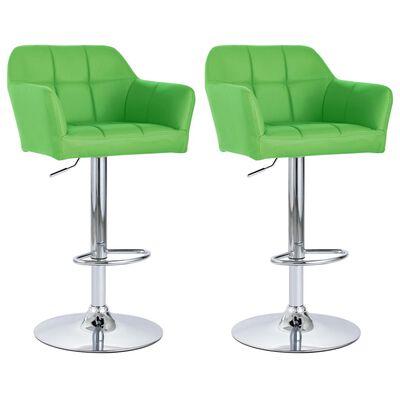 vidaXL Barski stolčki 2 kosa z naslonjali za roke zeleno umetno usnje