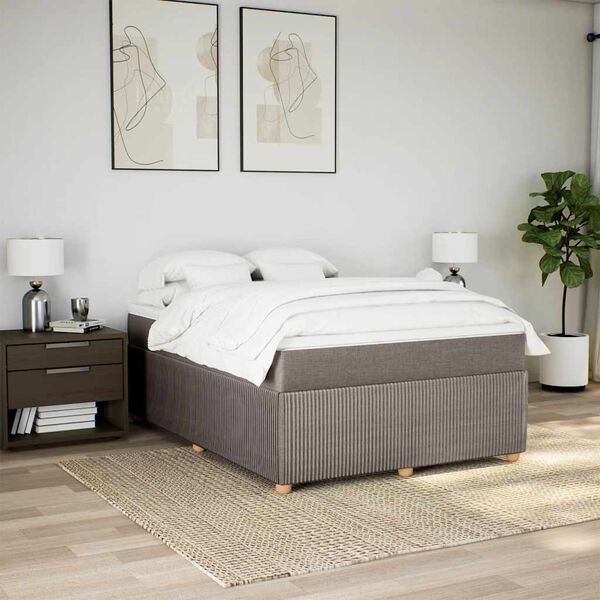 vidaXL Box spring postelja z vzmetnico taupe 160x200 cm blago