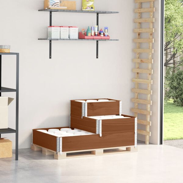 vidaXL Visoka greda 3-nadstropna rjava 120x80 cm trdna borovina