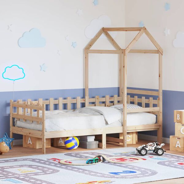 vidaXL Dnevna postelja s streho 90x200 cm trdna borovina