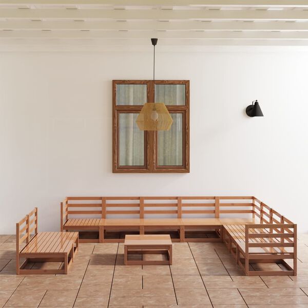 vidaXL Vrtna sedežna garnitura 11-delna medeno rjava trdna borovina