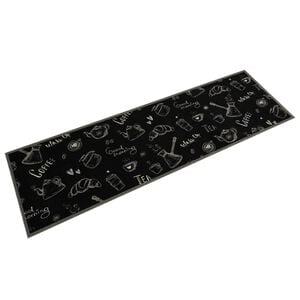 vidaXL Kuhinjska preproga pralna dobro jutro črna 45x150 cm žamet