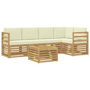 vidaXL Kotna sedežna garnitura 6 pcs Bela in krem Masiven les akacije