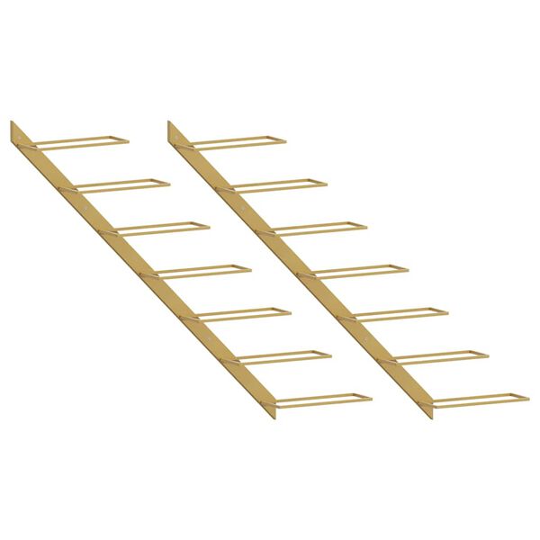 vidaXL Stensko stojalo za vino za 7 steklenic 2 kosa zlato kovinsko