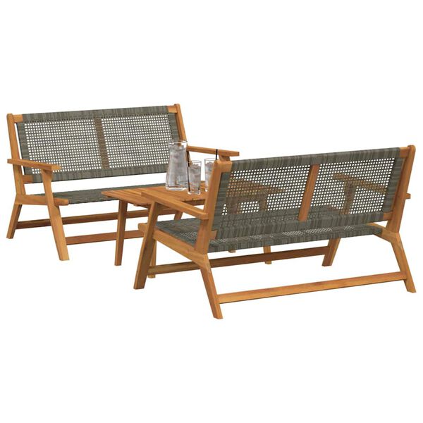 vidaXL Vrtni stoli z mizo 3 pcs Siva 90 x 45 x 40 cm